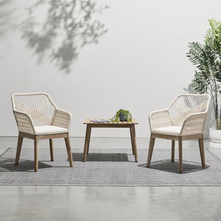 Gap Home Woven Rope Outdoor 3-Piece Conversation Set, Cream