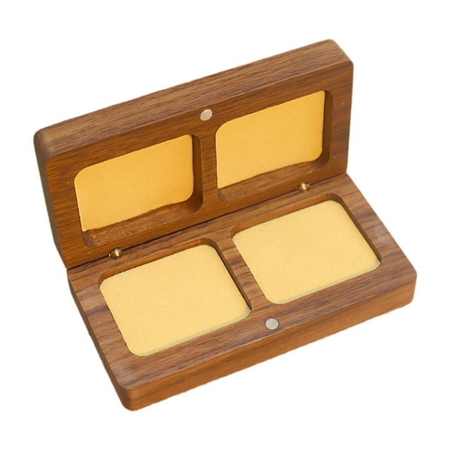 Caja de madera para anillos, expositor de anillos de nogal negro, joyero portátil Forro de champán