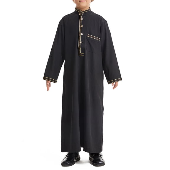 Otqutp Muslim Clothes for Boys Middle Eas𝘁 Ramadan Kaftan Thobe Kids 𝗜slamic 𝗠oroccan Long Sleeve Robe Prayer Clothing