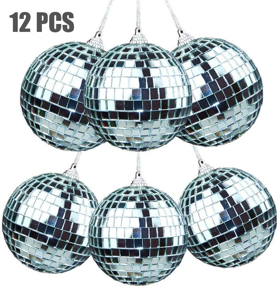 12 Silver Mini Disco Mirror Ball Christmas Tree Bauble Home Party Decoration ...