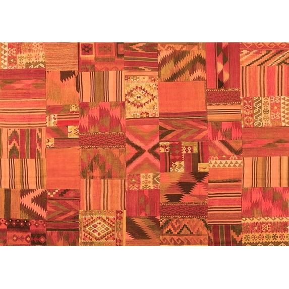 Ahgly Company Indoor Rectangle Patchwork Orange Transitional Area Rugs, 6' x 9'
