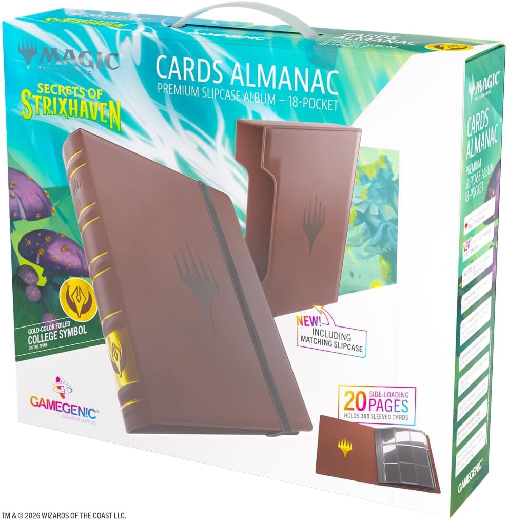 Gamegenic Magic: The Gathering Secrets of Strixhaven Cards Almanac 18-Pocket Premium SLIPCASE Album - Holds 360 Double-Sleeved Cards, Elegant Book-Style MTG Binder with Gold Foil College Spine