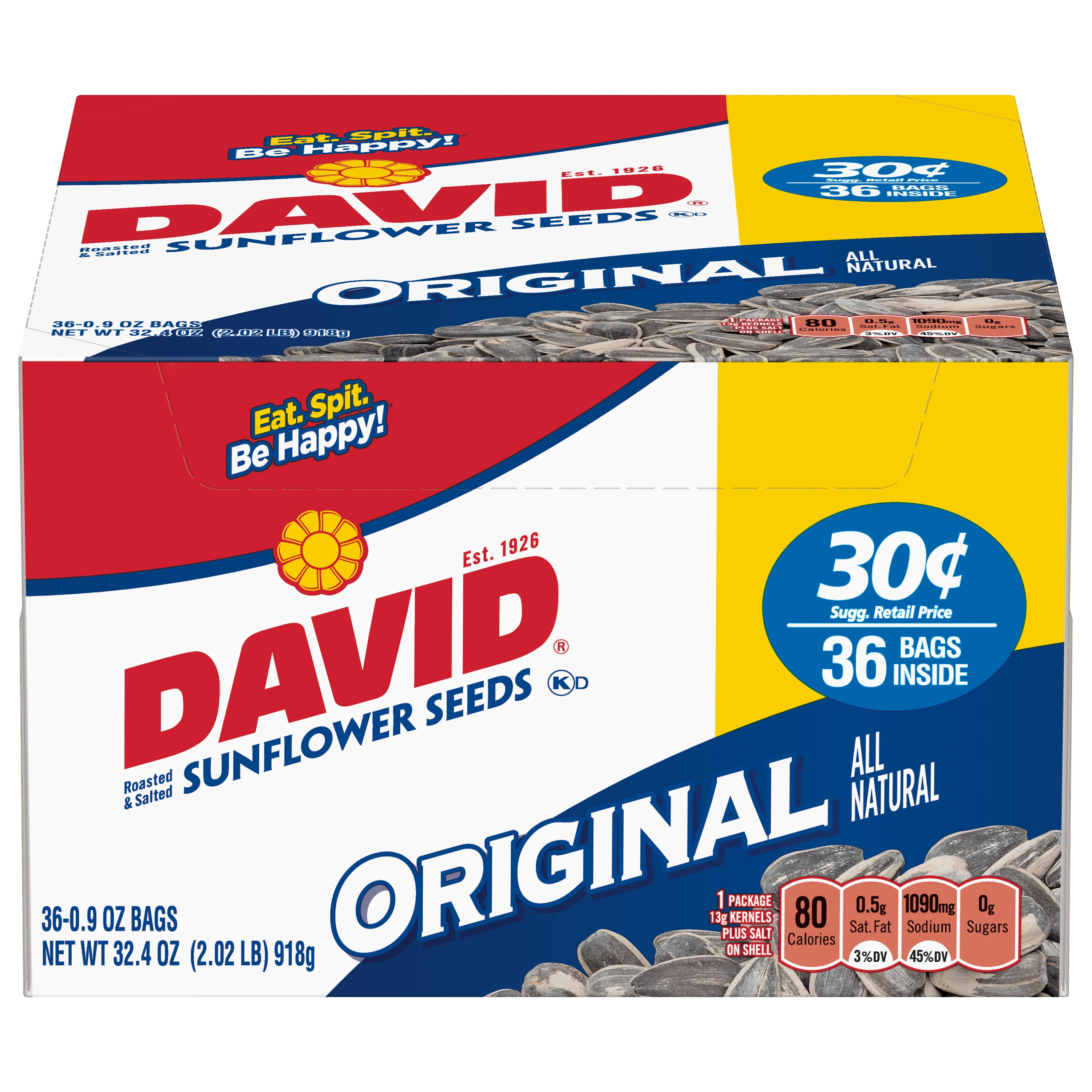 David Seed SunFlower Seeds, Original, 36 Count Pack of 1