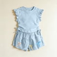 thumbnail image 5 of Cethrio Girls Summer Outfit Sets, 2 Piece Flutter Sleeve Casual Cute Girls Clothing sets Blue Size 3-4 T, 5 of 5