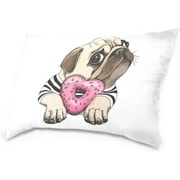 Wellsay Puppy Pug with Heart Donut Velvet Oblong Lumbar Plush Throw Pillow Cover/Shams Cushion Case with Zipper 20x26in for Couch Sofa Pillowcase Only