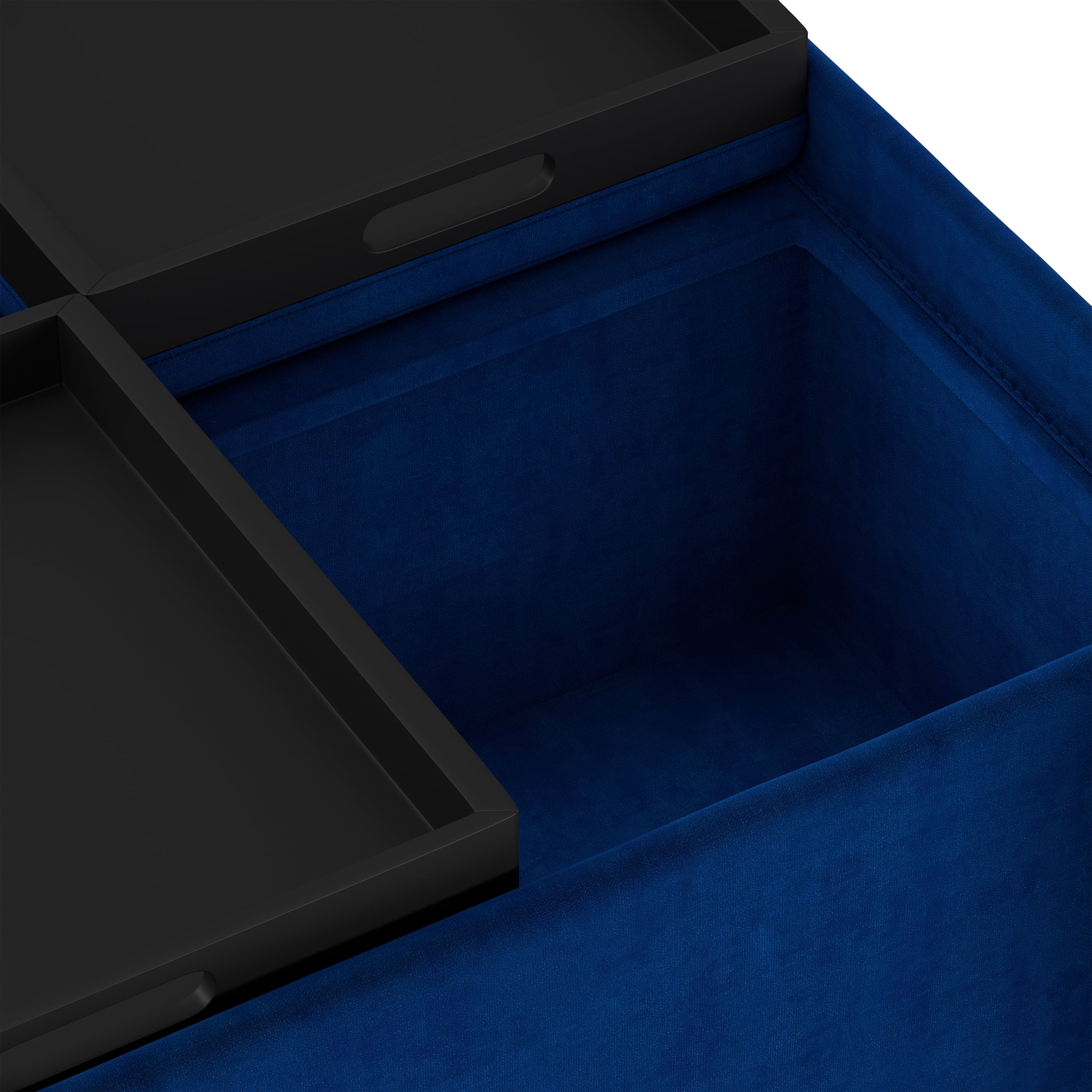 Avalon 35 inch Wide Contemporary Square Coffee Table Storage Ottoman in Blue Velvet Fabric