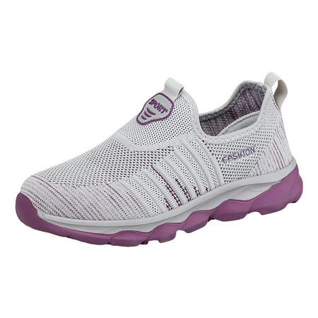 Fauean Sneakers for Women Leisure Breathable Lightweight Slip on Sneakers Walking Shoes Grey Size 37