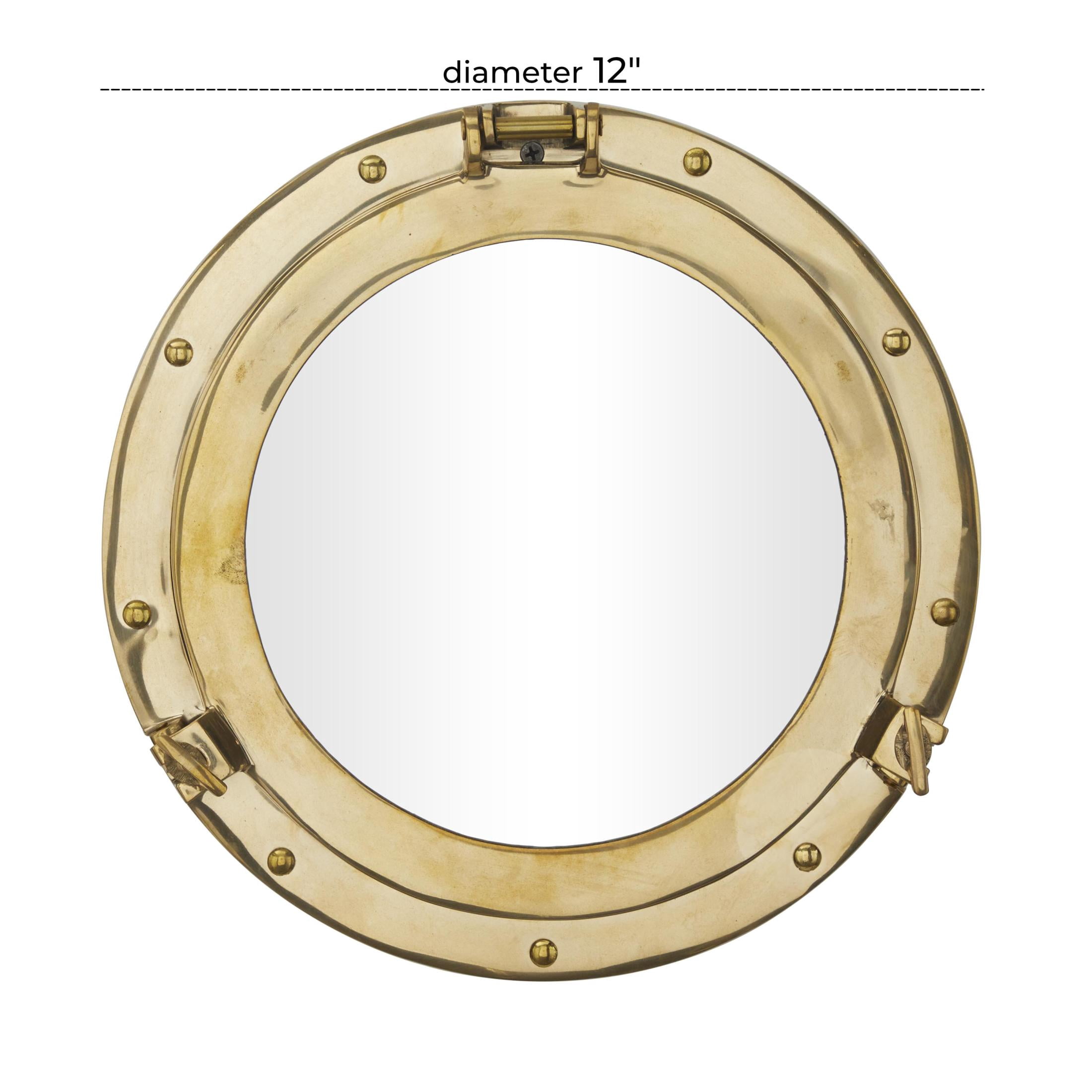 DecMode 12" x 12" Gold Sail Boat Wall Mirror with Port Hole Details