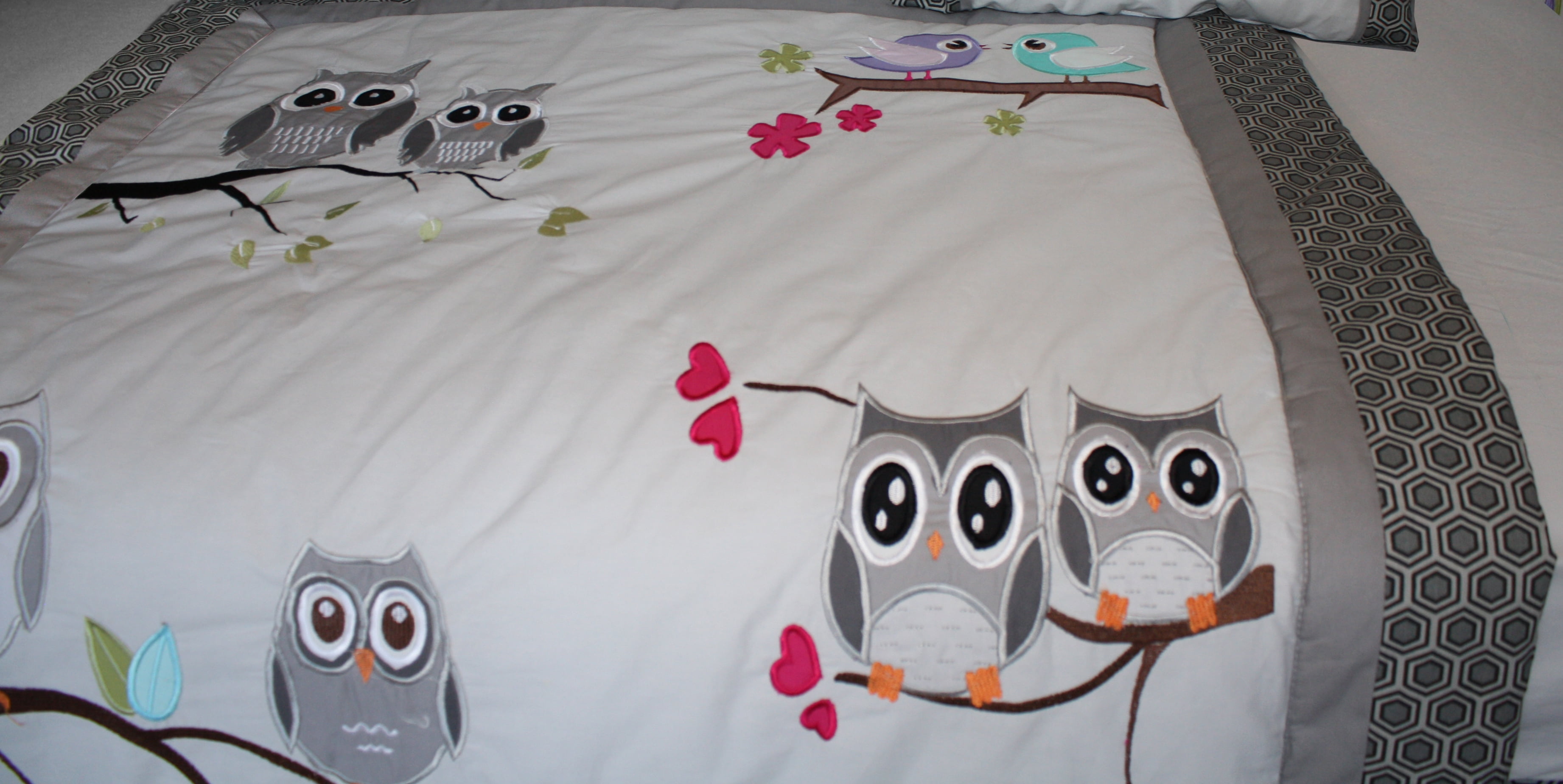 BabyFad Owl Grey 9 Piece Crib Bedding Set