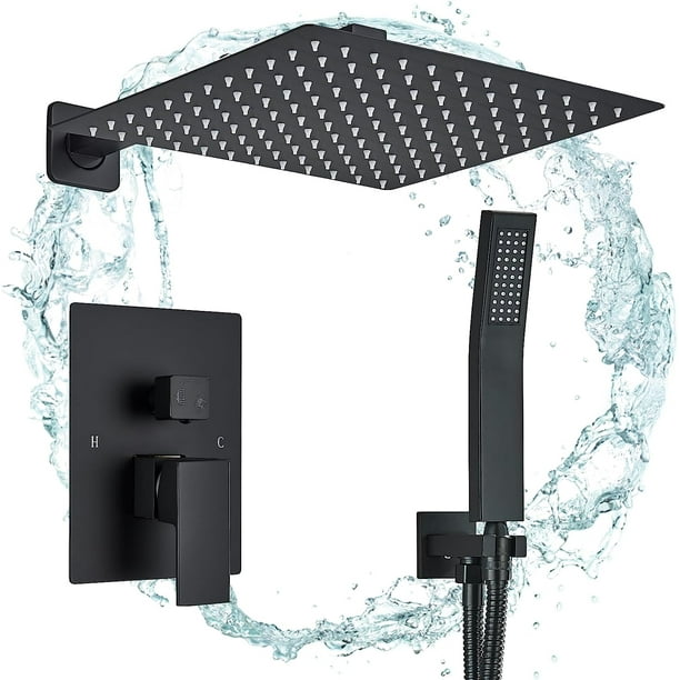 12 inch Black Shower System Shower Faucet Set Rainfall Shower Head