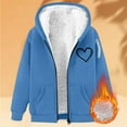 thumbnail image 2 of Womens Sherpa Lined Jacket with Hood Thick Full-zip Hooded Sweatshirt Coat Pockets Warm Plus Size Winter Clothes (5XL, Blue), 2 of 6