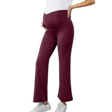 Gyexs Women's Maternity Pants Flare Leggings Stretchy Comfy Pregnancy Trousers Casual Pregnancy Workout Pants with Pockets (Red, XL)