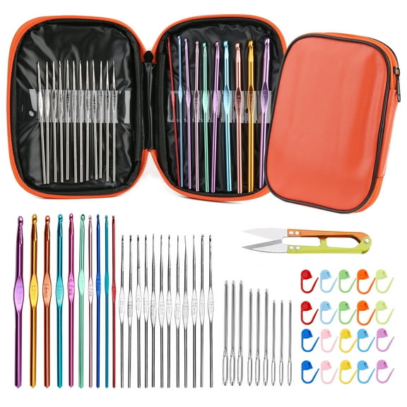 Jupean Crochet Needles Set, Crochet Hooks Kit with Storage Case, DIY Hand Knitting Craft Art Tools,54 Pcs