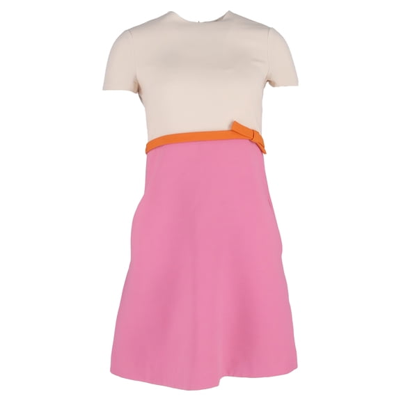 Pre-Owned Valentino Colorblock Bow Detail A-Line Dress in Pink Wool