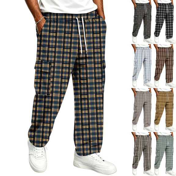 GrmtClth Men's Pants Lounge Sweatpants Plaid Clothes Comfy Baggy Trendy Soft Waist Drawstring with Pockets Dark Blue XL