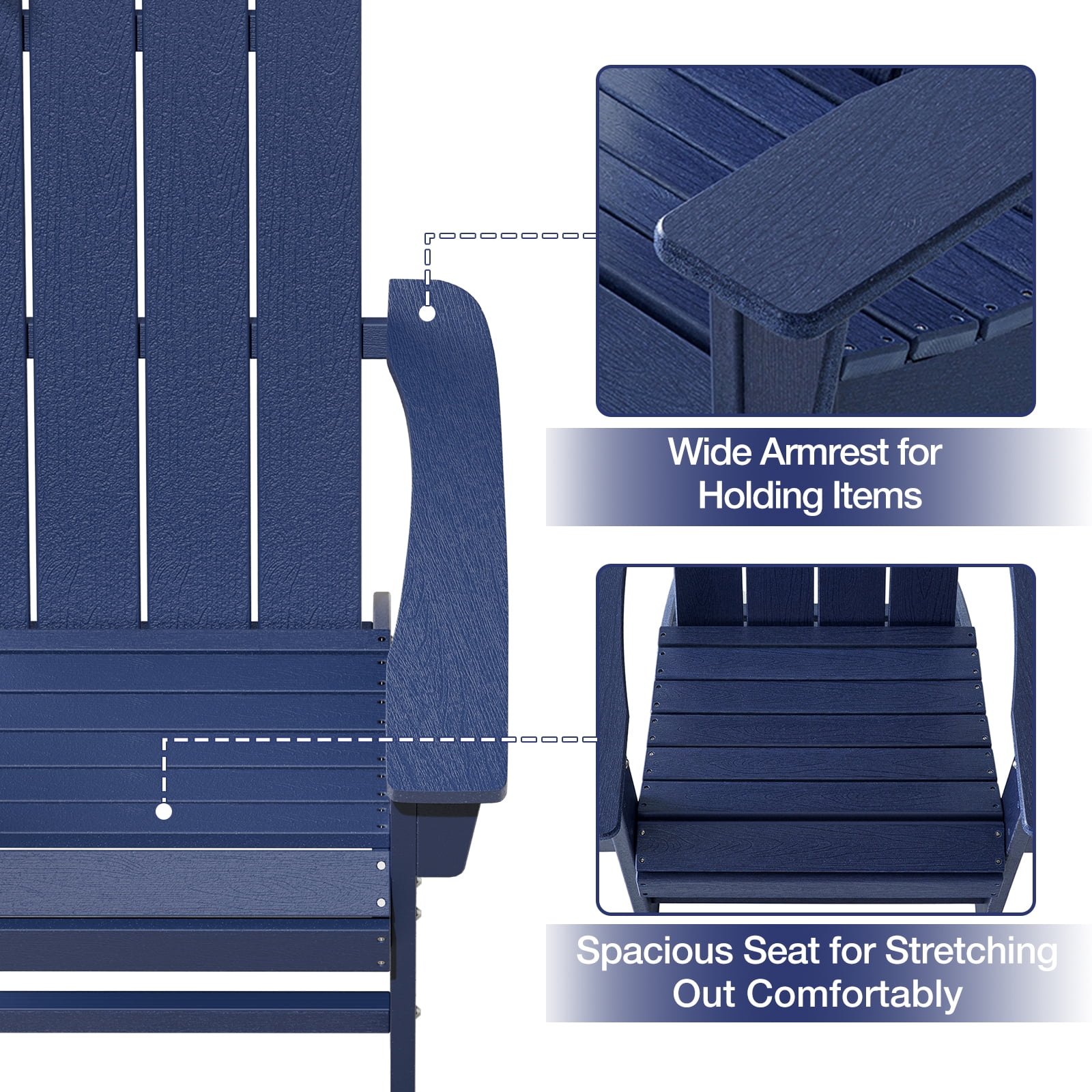 Garpans Adirondack Chair All Weather Outdoor Adirondack Chair HDPE Outdoor Chair for Patio Front Porch Pool Garden Deck Fire Pit Outside, Navy Blue