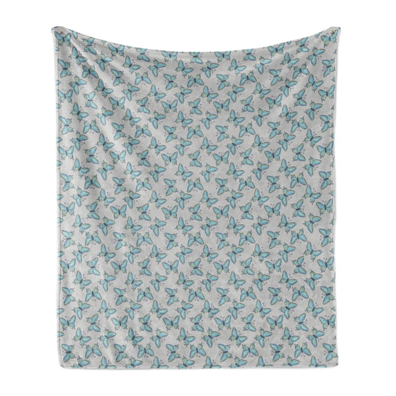 Butterfly Soft Flannel Fleece Throw Blanket, Pattern of Insect and Tiny Hearts Botanical Garden Artwork Flying Animals Moth, Cozy Plush for Indoor and Outdoor Use, 50" x 70", Multicolor, by Ambesonne