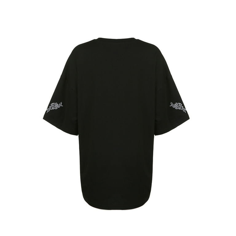 Boyfriend Sleeve Punk E Printed Short Gothic Shirt Harajuku t Loose Women Fit Black Tops Graphic Shirts Kiapeise Oversize Girls Grunge