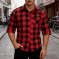 thumbnail image 2 of Lmueinov Mens Short Sleeve Button Down Shirts Plaid Business Casual 3/4 Length Sleeve Tops for Men Pocket Lightweight Summer Fall Daily Going Out Tops, 2 of 7