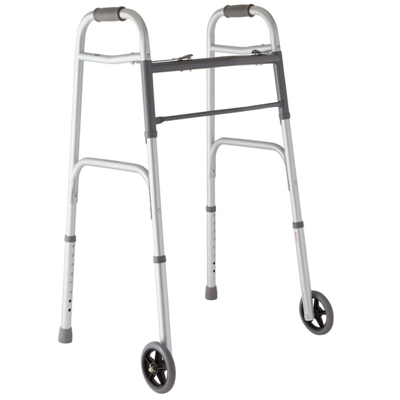 Medline Lightweight Folding Walker for Seniors with 5 in Wheels, Steel, Silver, 300- lb Weight Capacity
