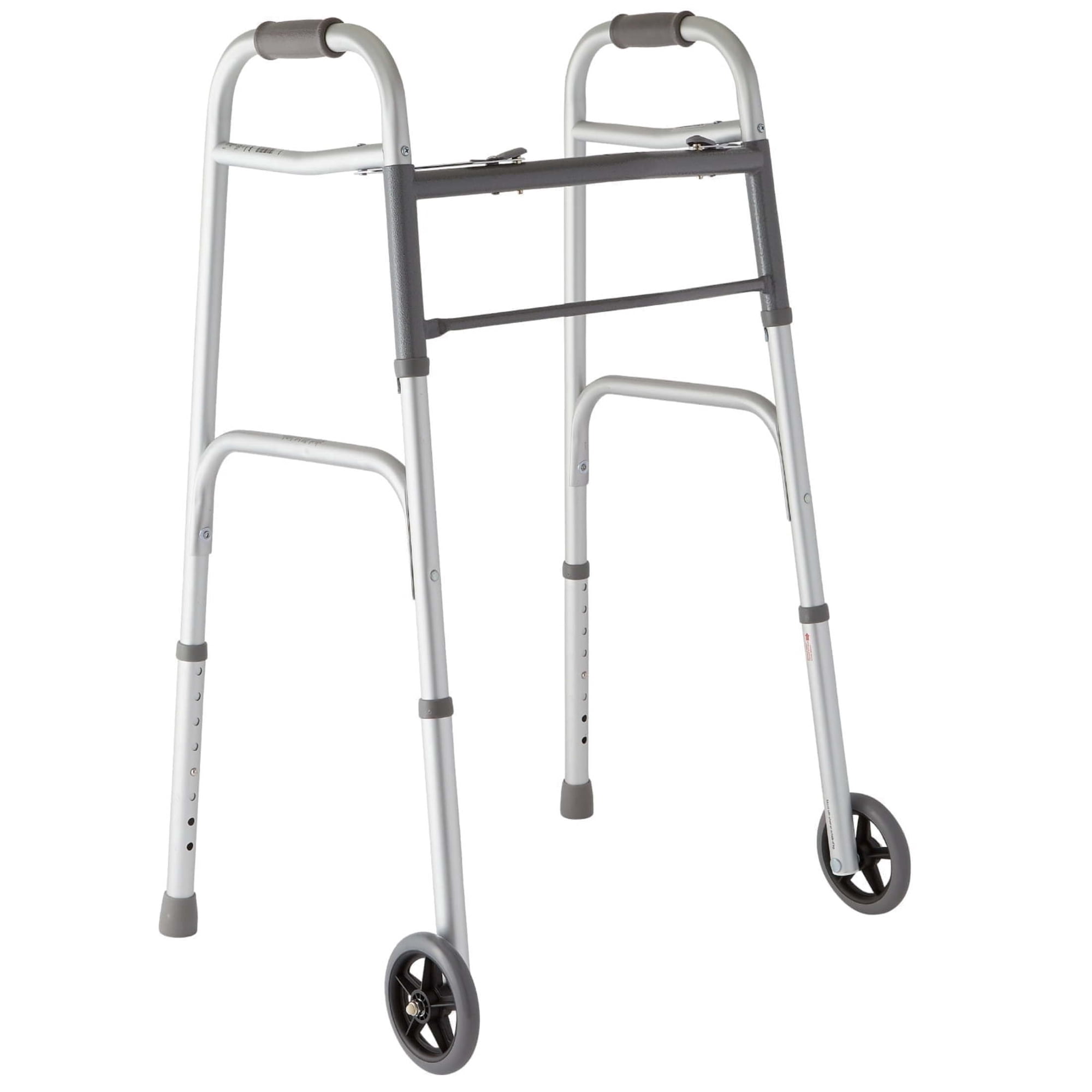 Medline Lightweight Folding Walker for Seniors with 5 in Wheels, Steel, Silver, 300- lb Weight Capacity