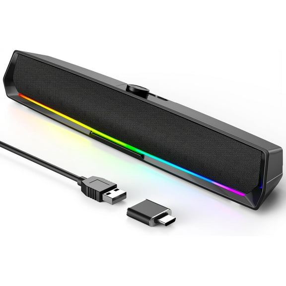 for Desktop,PC Speakers Gaming Sound bar with Colorful Light,USB Speaker With Bluetooth for PCs Desktop Laptop Tablets,Wired Bluetooth Speaker for Phones(Type-C Adapter Included)