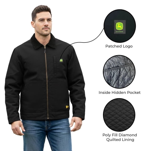 John Deere Men’s Black Jacket Light Weight Tractor Durable Tough