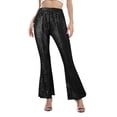 thumbnail image 1 of Pantalones de mujer de cintura alta y pierna ancha - Poliéster, diseño con lentejuelas, cintura alta con lazo, informales para todas las estaciones, 1 of 5