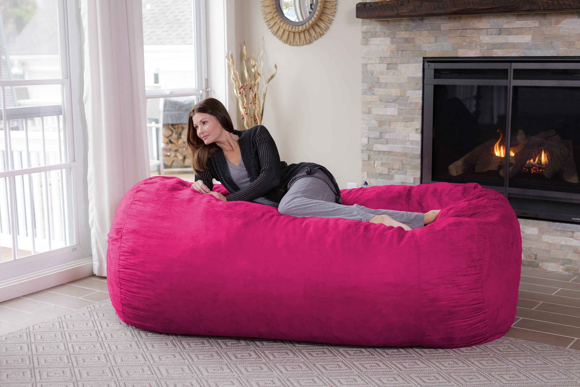 Chill Sack Bean Bag Chair, Memory Foam Lounger with Microsuede Cover, Kids, Adults, 7.5 ft, Pink