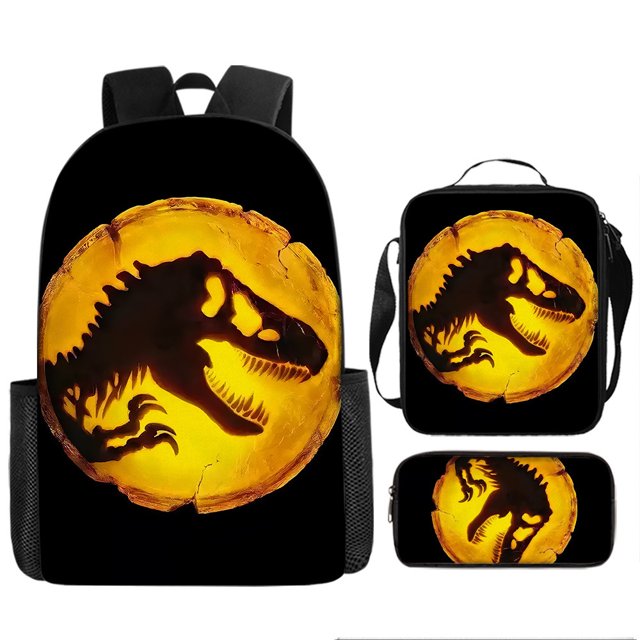 Jurassic World Student Backpack Dinosaur Schoolbag Three-Piece Set Large Capacity Backpack Cartoon Schoolbag Pencil Bag