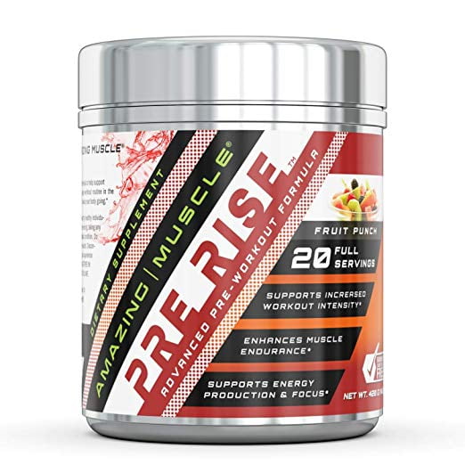 Amazing MusclePRE-Rise-AdvancePre-WorkoutFormulawith BCAAs, Creatine HCL and More Caffeine-Free - Promotes Energy for an Intense Workout - 400 Gram (Fruit Punch)