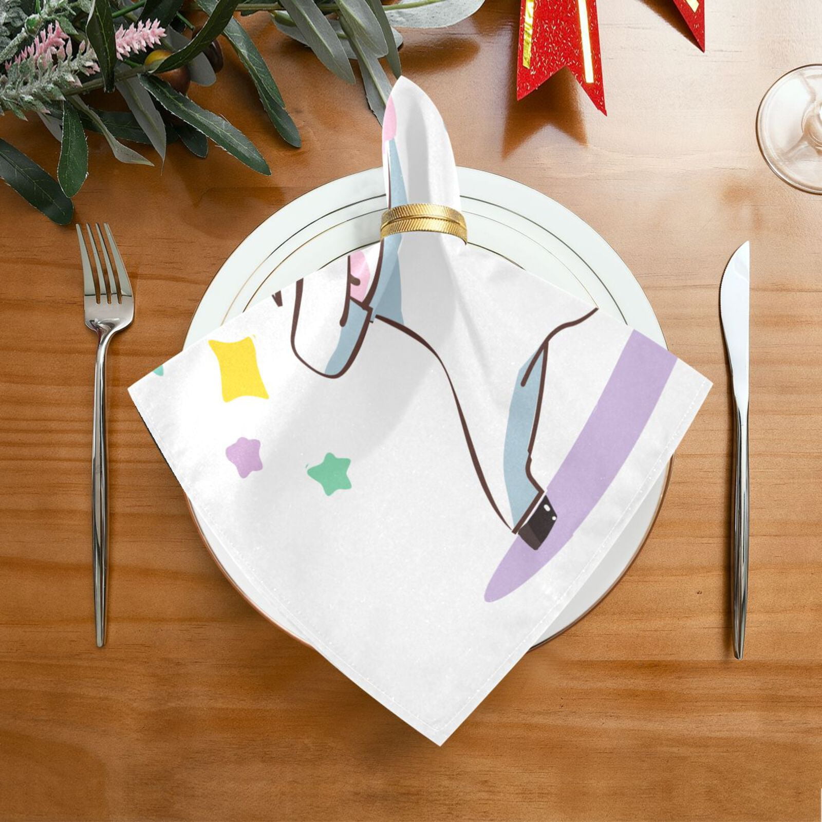 JSTEL Unicorn Dabbing Cloth Napkins Set of 6, 20x20 Inch Washable and Reusable Napkin for Decoupage Dinner Party Everyday Use