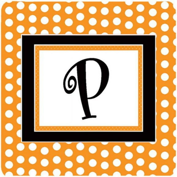 Set of 4 Monogram - Orange Polkadots Foam Coasters Initial Letter P