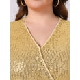 thumbnail image 5 of DARING DIVA Women's Plus Sequin V Neck Faux Wrap Metallic Shirt 1X Gold, 5 of 7