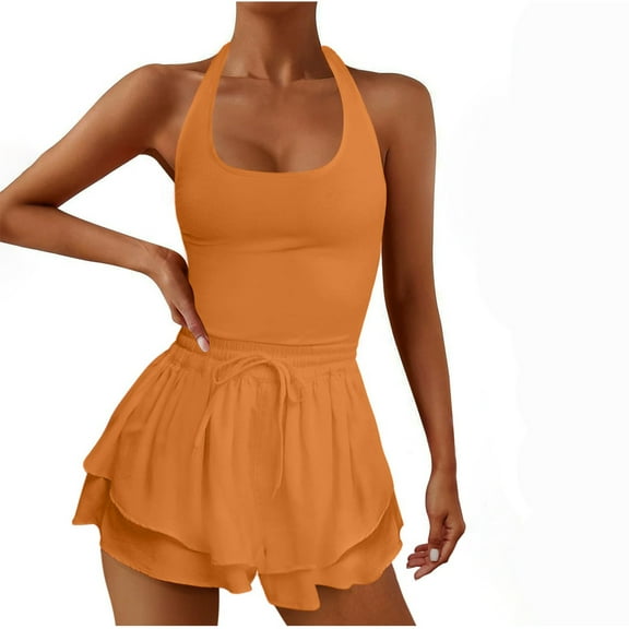 Viikei 2025 Summer Shorts for Women Plus Size Clearance Womens Workout Romper Outfits Sleeveless Running Onesie Open Back Exercise Waisted Yoga Jumpsuits