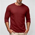 thumbnail image 7 of Smsaxvxz Men's 3/4 Sleeve Shirts Lightweight Crew Neck Pocket T-shirts Moisture Wicking Soft Comfort Casual Fall Tops Wine XL, 7 of 7