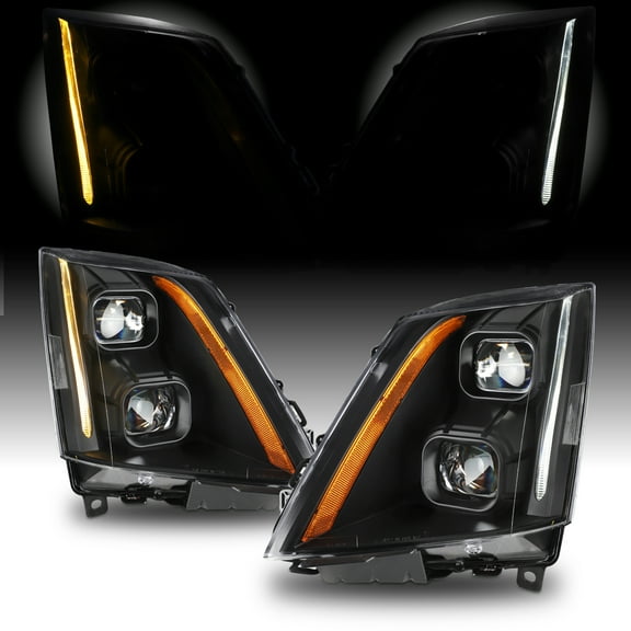 AKKON - For 2008-2014 Cadillac CTS Dual Projector Black Housing Switchback LED Headlights [Halogen Model]