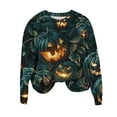 thumbnail image 6 of YUGYXL Funny Pumpkin Print Sweatshirts for Women Halloween Witch Bat Graphic Sweater Long Sleeve Round Neck Pullovers Army Green M, 6 of 6