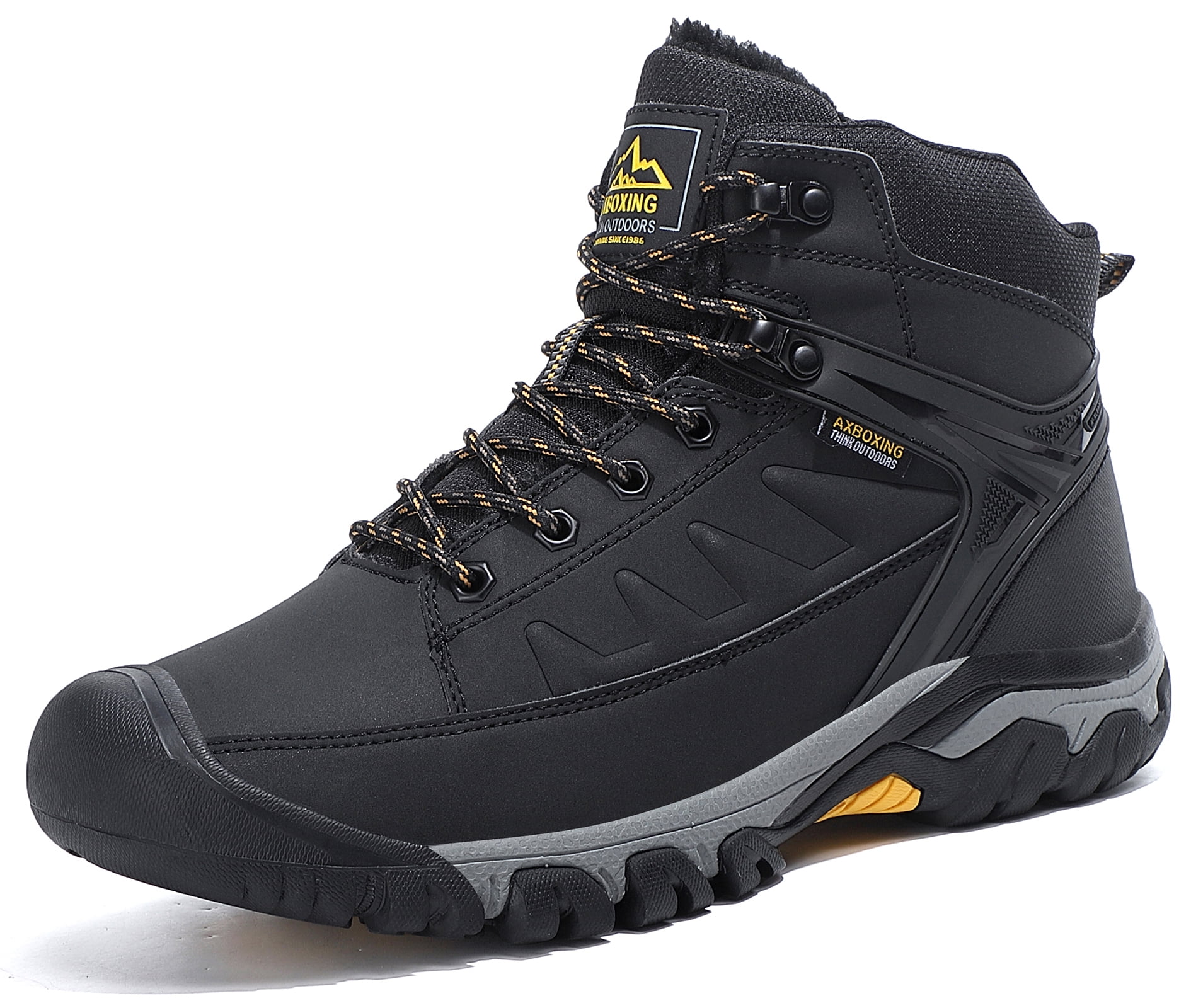 TOPIO Men’s Snow Hiking Boots Outdoor AntiSlip Leather Walking Winter