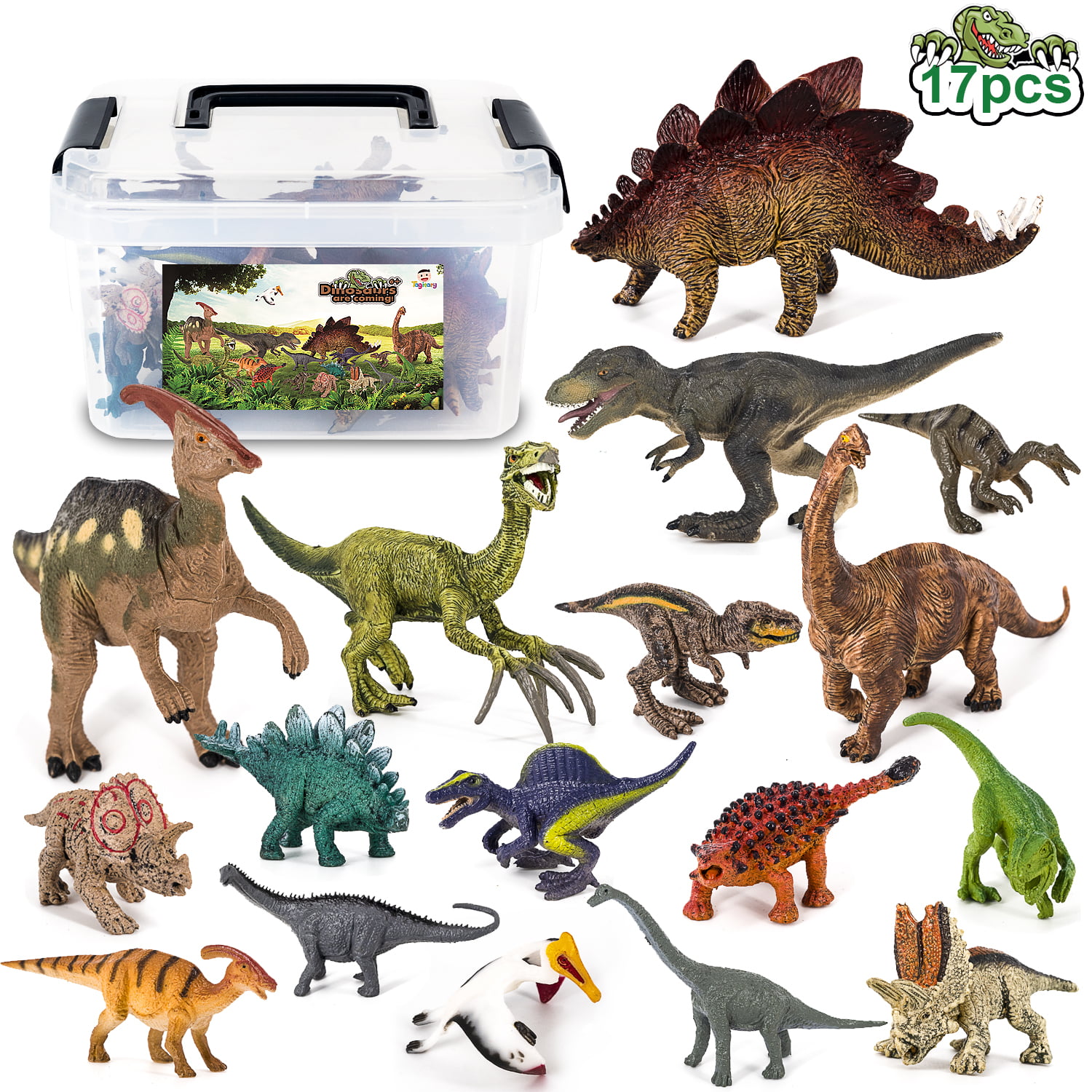 18 NEW TOY DINOSAURS KIDS PLAYSET 2" SIZE DINOSAUR FIGURES DINO PARTY FAVORS 