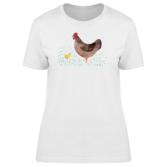 Cute Watercolor Hen With Chicken T-Shirt Women -Image by Shutterstock, Female XX-Large