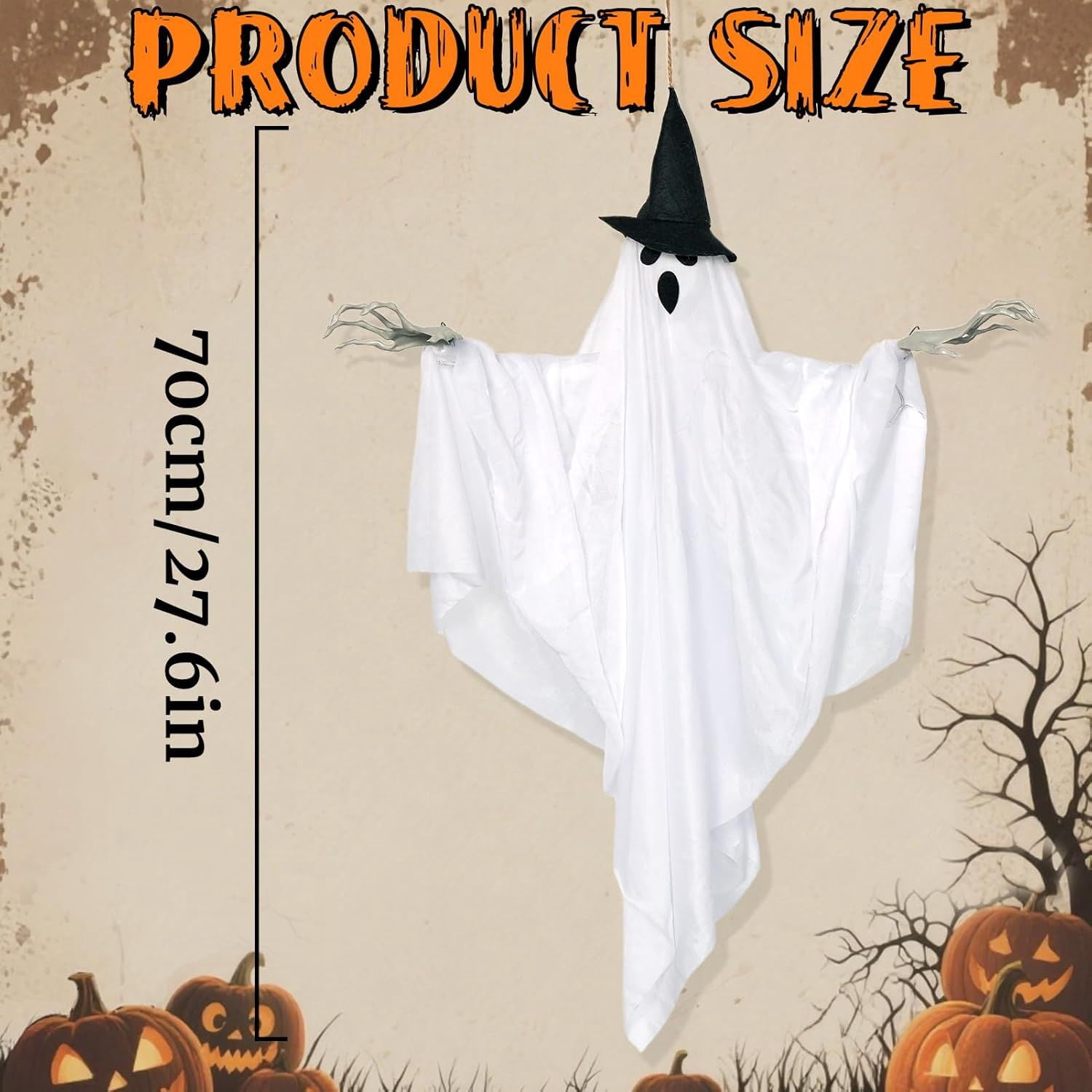 2 Pack Hanging Ghost Decorations 70cm with 8 Mode Lights for Indoor Outdoor