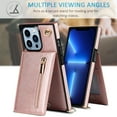 thumbnail image 4 of Crossbody Wallet Case for iPhone 16 Pro Max, Zipper Pocket Case with Card Holder, PU Leather RFID Blocking Protective Cover Case with Kickstand Detachable Wrist Strap Lanyard, Rosegold, 4 of 10