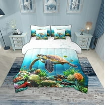 Erosebridal Animal Sea Turtle Bedding Sets Twin Size,Marine Wildlife Comforter Sets with Sheets,Microfiber Bed in a Bag Twin size,Sealife Decor,7pcs
