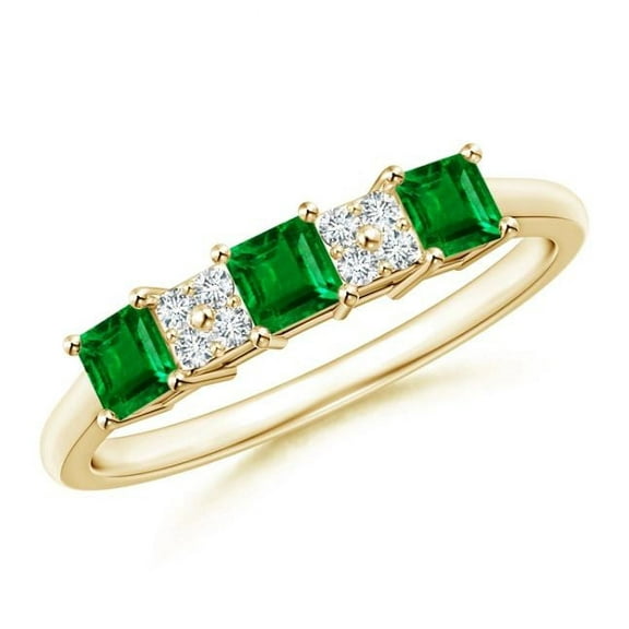 Square Shape Green Emerald CZ Diamond Eternity Band Ring Women 925 Sterling Silver Yellow Gold Plated May Birthstone Valentine Day Birthday Gift Gemstone Jewelry