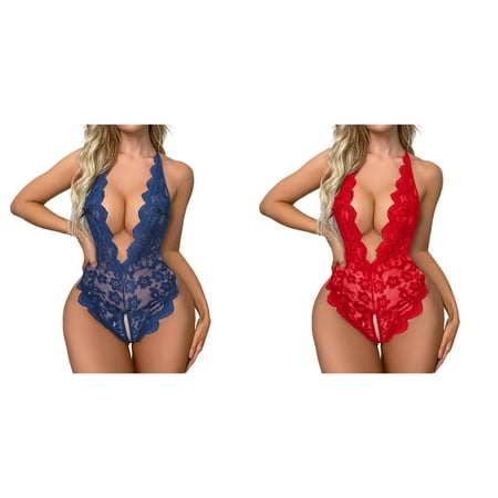 (2-Pack) Kcodviy Women Flower Print Night Bra Bust Up Mesh Lace Plus Size Push Up 1 Pieces Bodysuit Womens Stockings Underwear