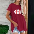 thumbnail image 2 of Blusa de manga corta con estampado de béisbol y cuello redondo de algodón y cáñamo para mujer OAVQHLG3B Store  lin121212, 2 of 5