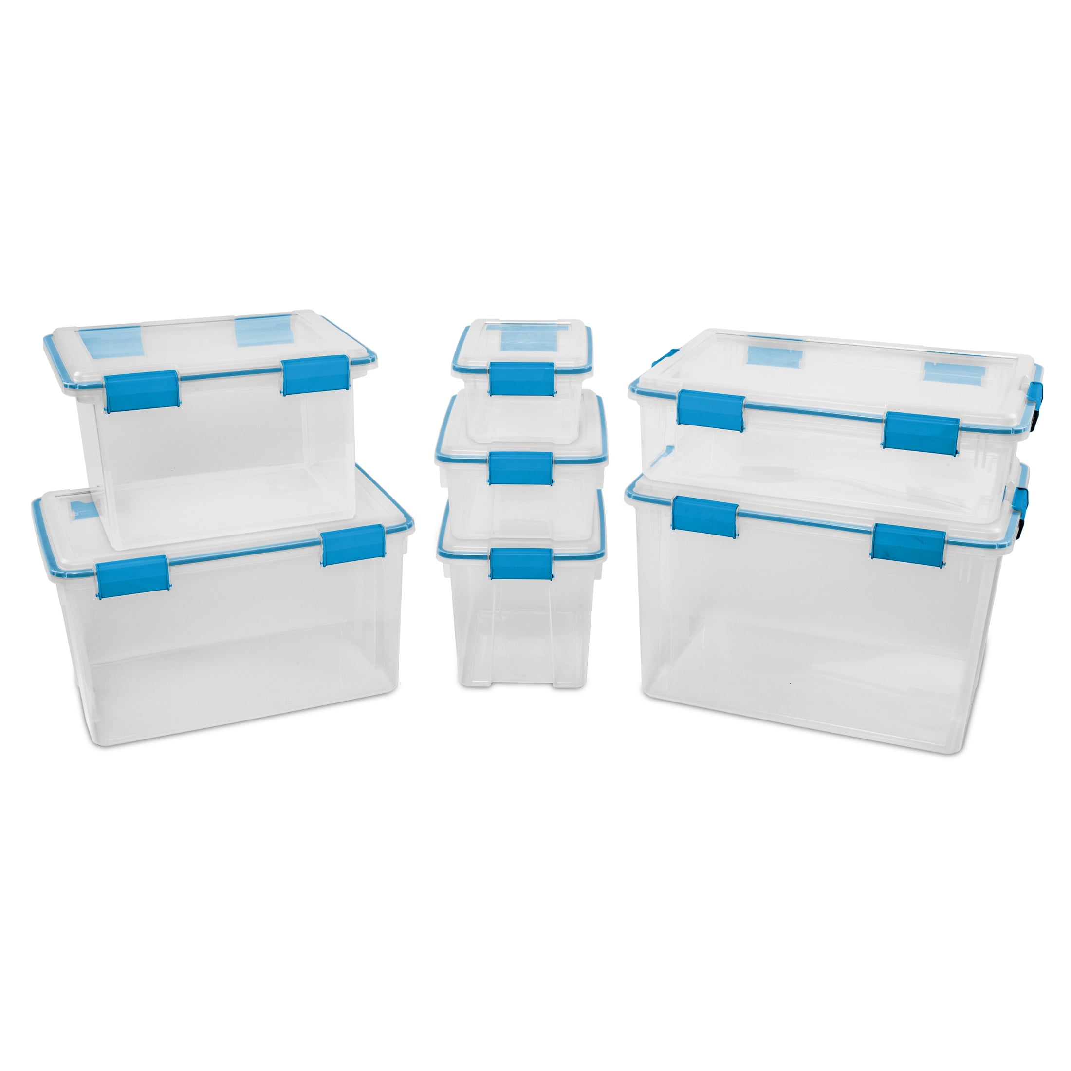 Sterilite 20 Quart Gasket Box Weather Resistant Clear Storage Bin with Lid Blue
