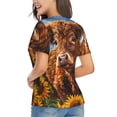 thumbnail image 3 of Vsdgher Cloud Sky Sunflower Cow Women Shirts V Neck Short Sleeve Tops T-Shirt Basic Tees, S to 3XLMedium, 3 of 5