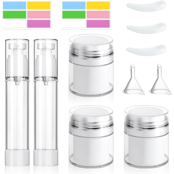 5Pcs 1.7oz Airless Pump Jar Set, 50ml Refillable Cream Jars Airless Pump Bottles, Vacuum Cosmetics Bottle Dispenser, Empty Travel Container for Skincare Cream, Lotion, Moisturizer, Toiletries